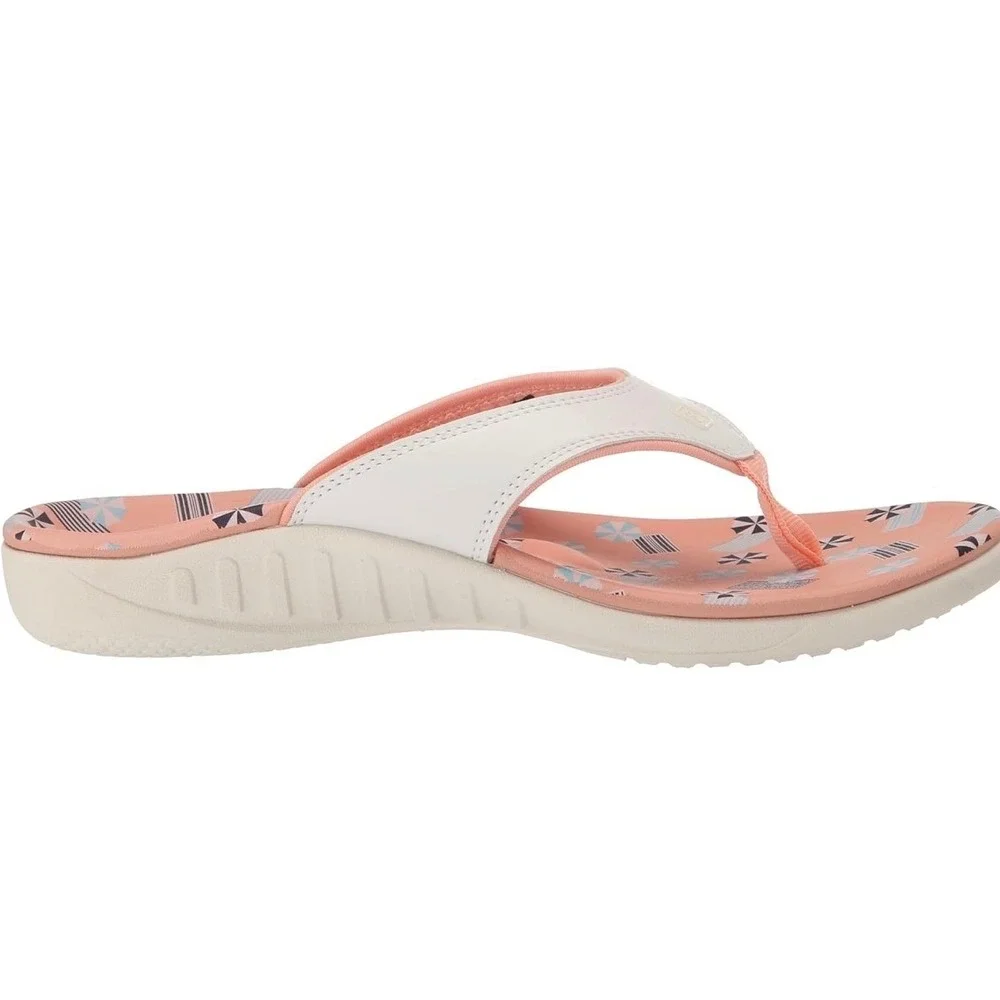 Spenco Yumi Womens White Peach Beach Print Orthotic Thong Flip Flop Sandals